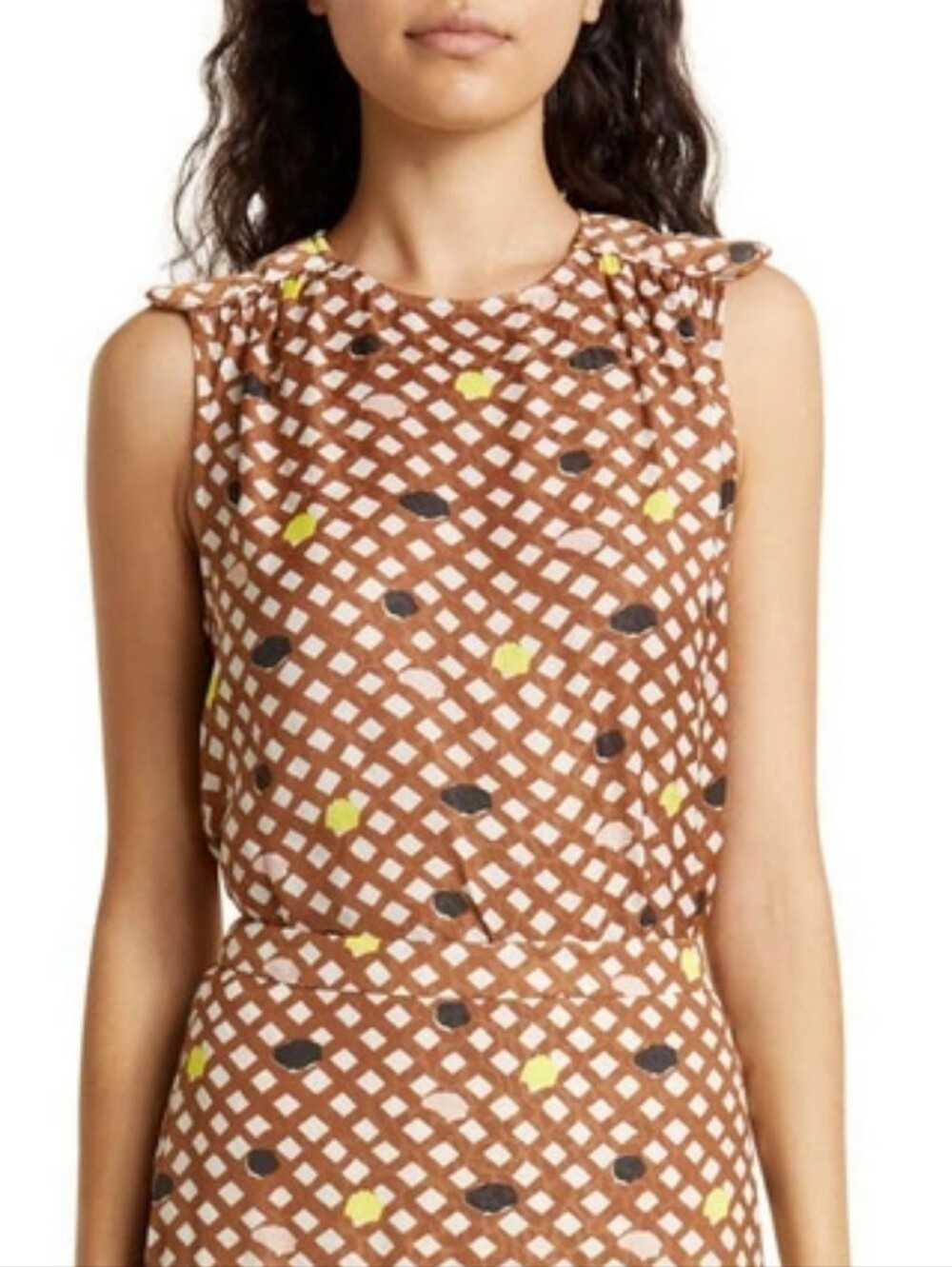 Ted Baker Tiymon Shoulder Detail Geometric‎ Sleeveless Top In Camel Size 0